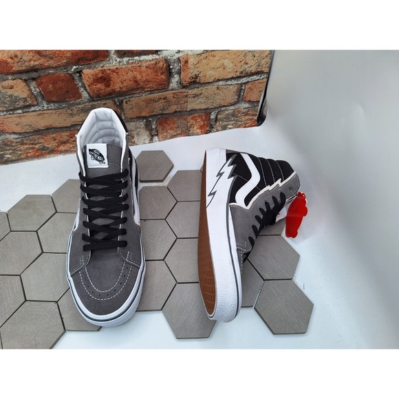 Vans Sk8 Hi Bolt Sneakers Men Sz 9.5 Gray Pewter Black Lightning Suede Canvas - Picture 7 of 9